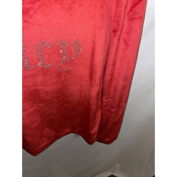 Juicy Couture Women’s Velour Light Sweater Size Large Red Spell Out Going Out - Picture 7 of 12